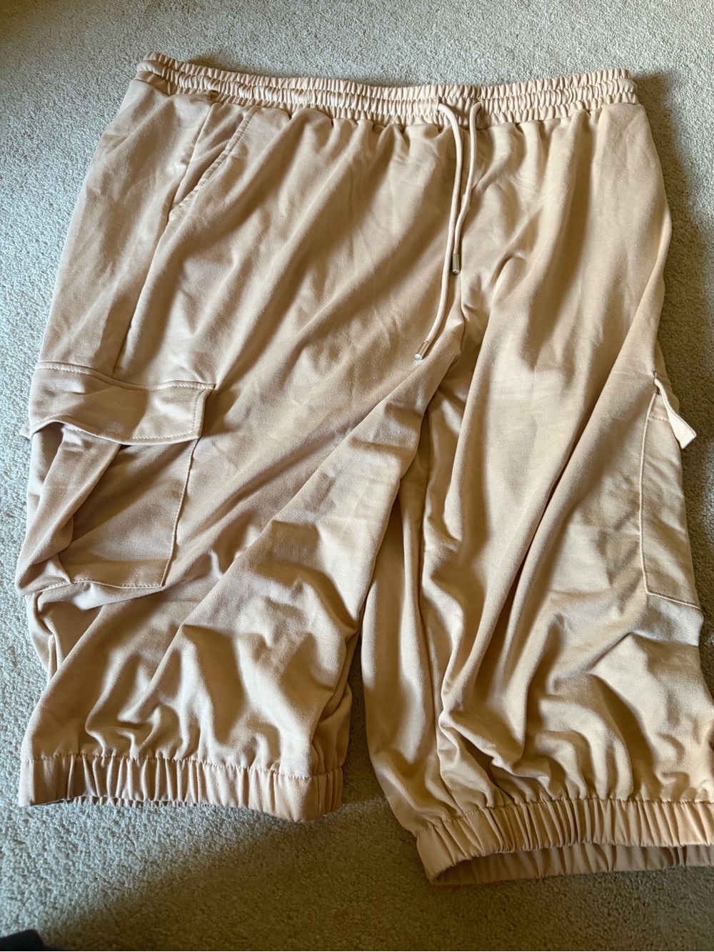 Neutral Tan Cargo Drawstring Capris